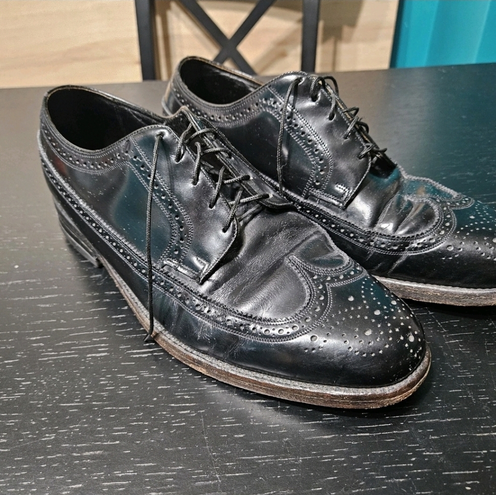 Florsheim Wingtip Shoes Mens Size 9 EEE Black Style 20819 Leather USA Flexible
